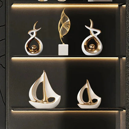 White Ceramic Sailboat Sculpture – view 4