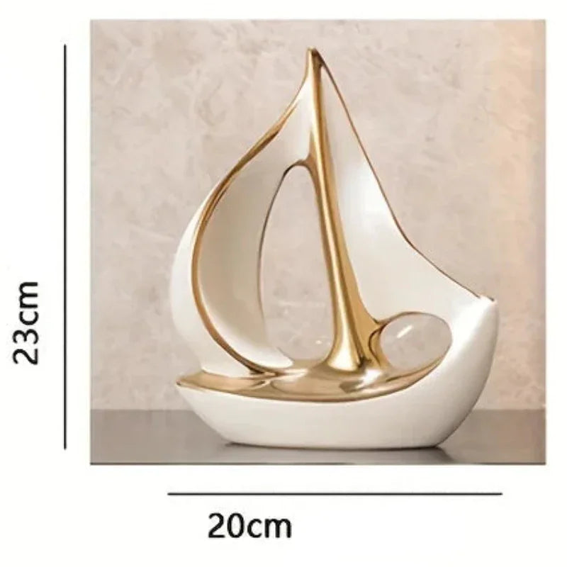 White Ceramic Sailboat Sculpture – view 6