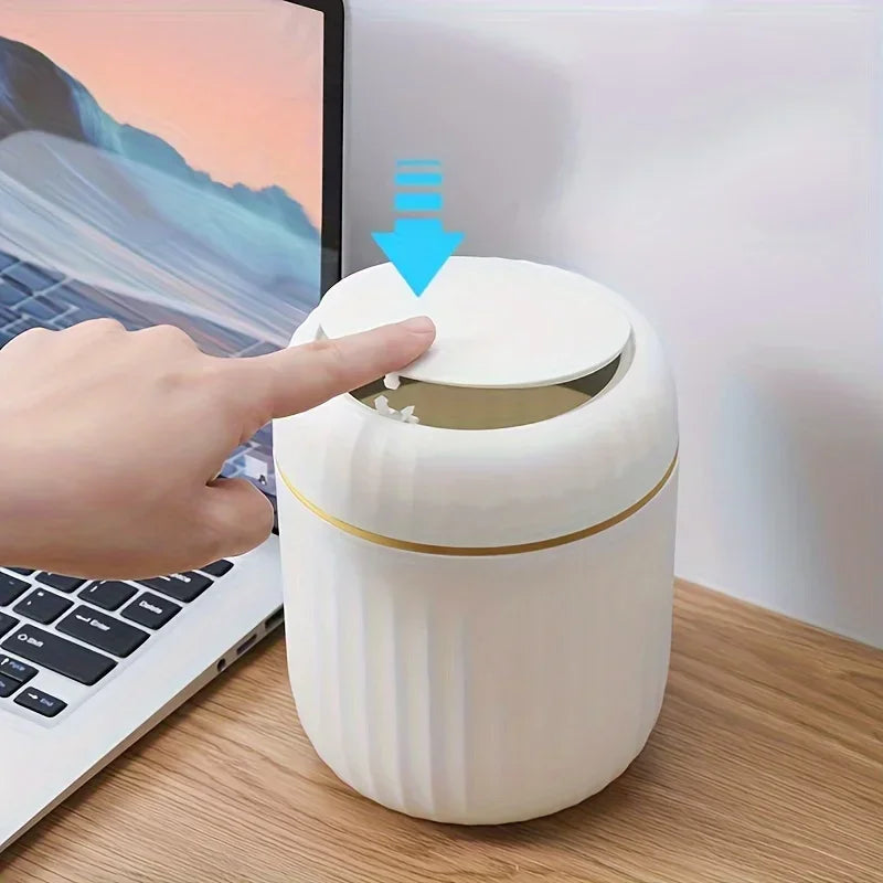 Compact White Desktop Waste Bin with Lid – view 3