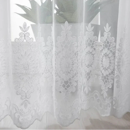 White Floral Embroidered Tulle Curtain Panel – view 3