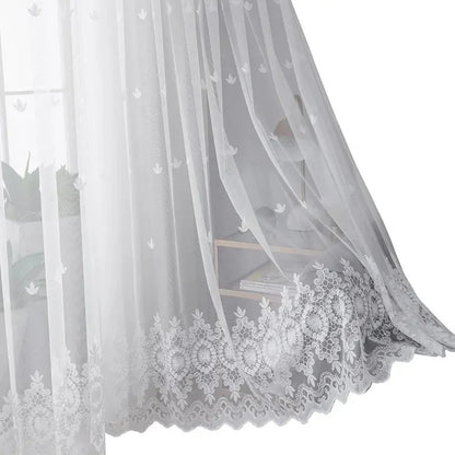 White Floral Embroidered Tulle Curtain Panel – view 4
