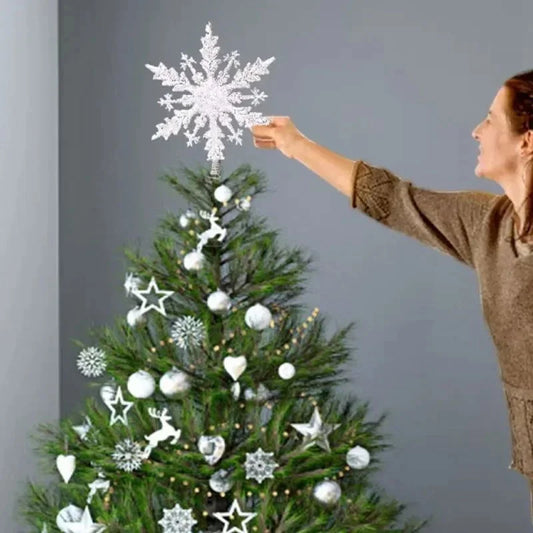 White Glitter Christmas Tree Topper Star