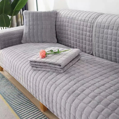 White Plush Check Non-Slip Sofa Protector – view 5