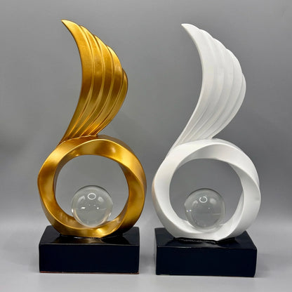 Winged Resin Sculpture with Crystal Sphere – view 2