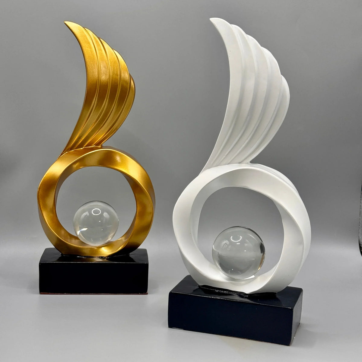 Winged Resin Sculpture with Crystal Sphere – view 3