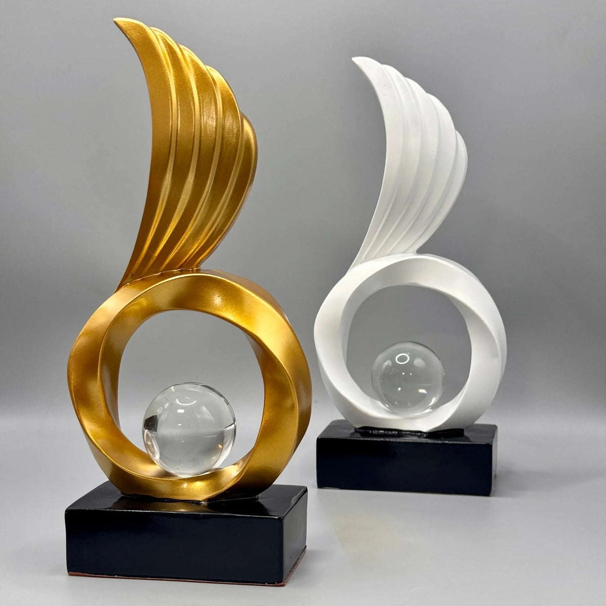 Winged Resin Sculpture with Crystal Sphere – view 4