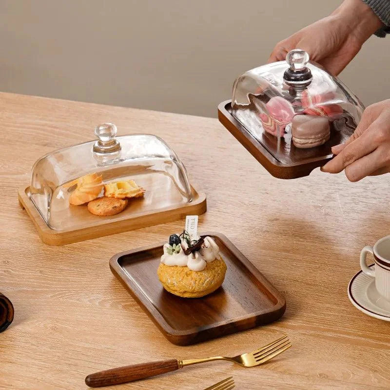 Wood Cheese Serving Board with Borosilicate Glass Dome