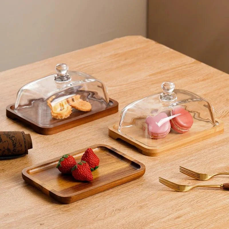 Wood Cheese Serving Board with Borosilicate Glass Dome – view 2
