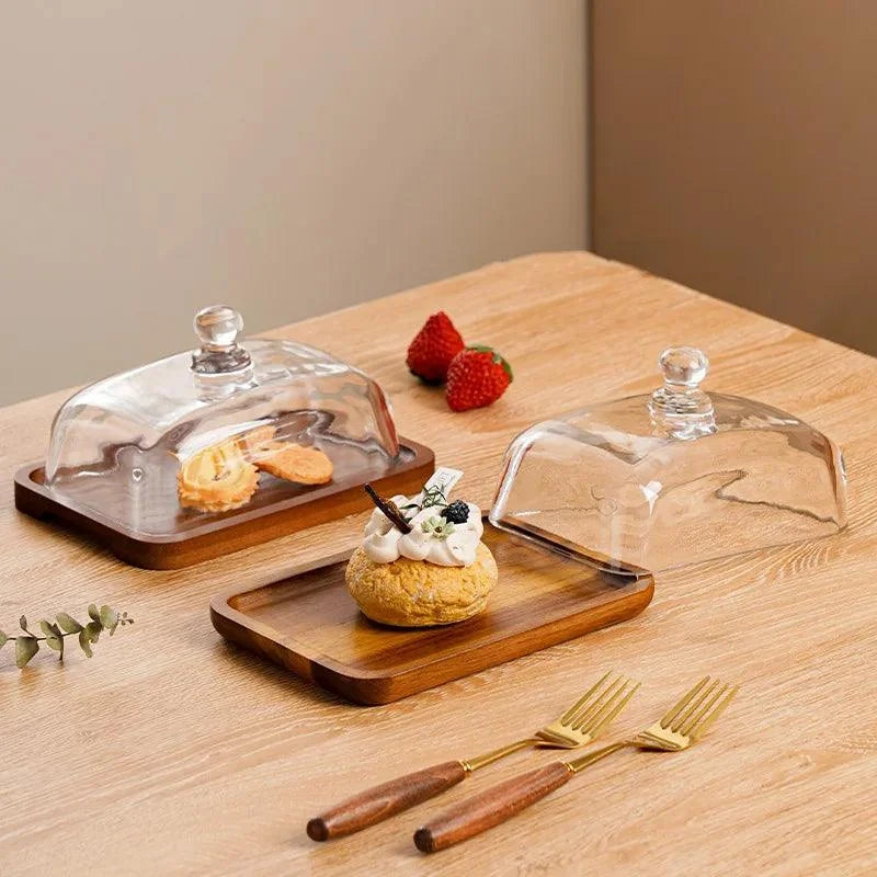 Wood Cheese Serving Board with Borosilicate Glass Dome – view 3