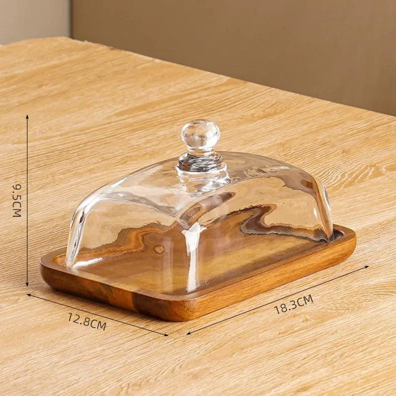 Wood Cheese Serving Board with Borosilicate Glass Dome – view 6
