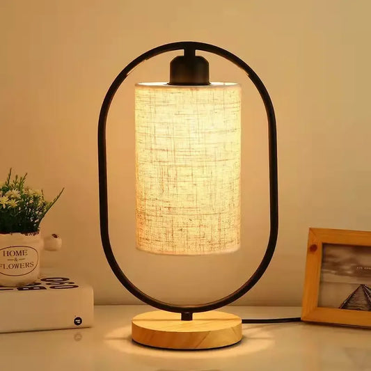 Wood Table Lamp with Fabric Shade