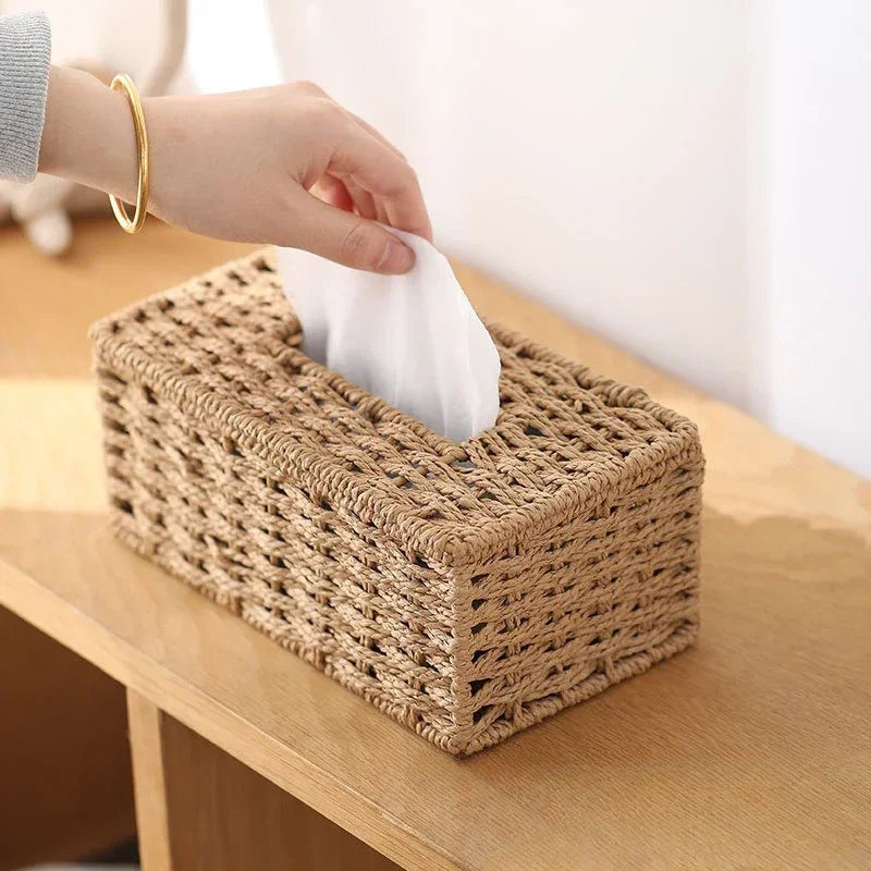 Woven Rattan-Effect Tissue Box Cover with Metal Frame – view 2