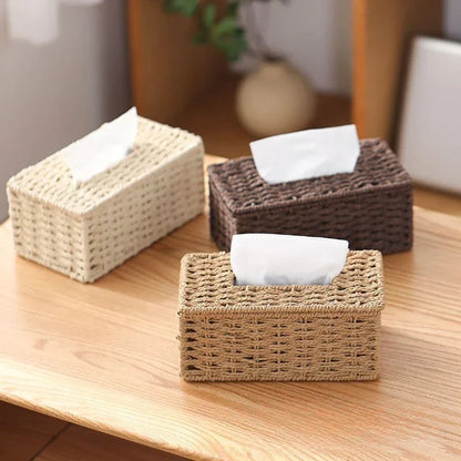 Woven Rattan-Effect Tissue Box Cover with Metal Frame – view 3