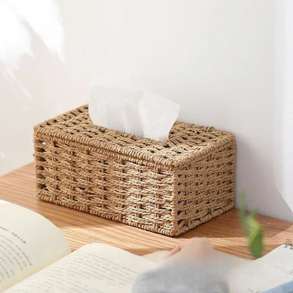 Woven Rattan-Effect Tissue Box Cover with Metal Frame – view 4