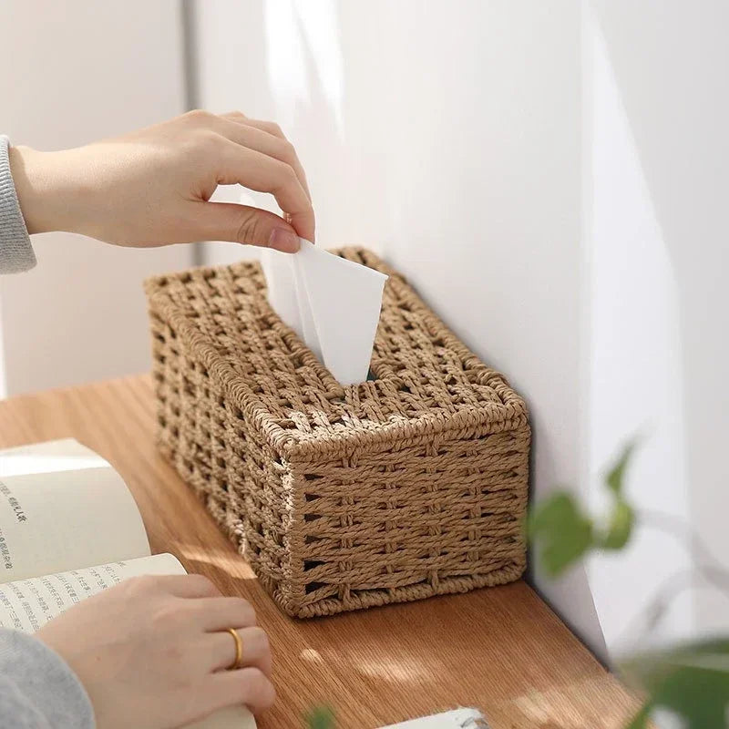 Woven Rattan-Effect Tissue Box Cover with Metal Frame – view 5