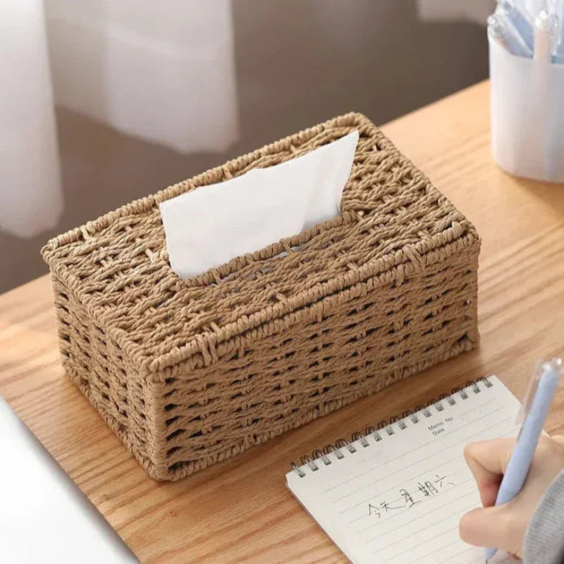 Woven Rattan-Effect Tissue Box Cover with Metal Frame – view 6