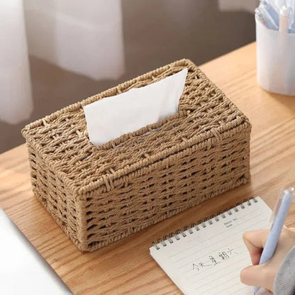 Woven Rattan-Effect Tissue Box Cover with Metal Frame – view 6