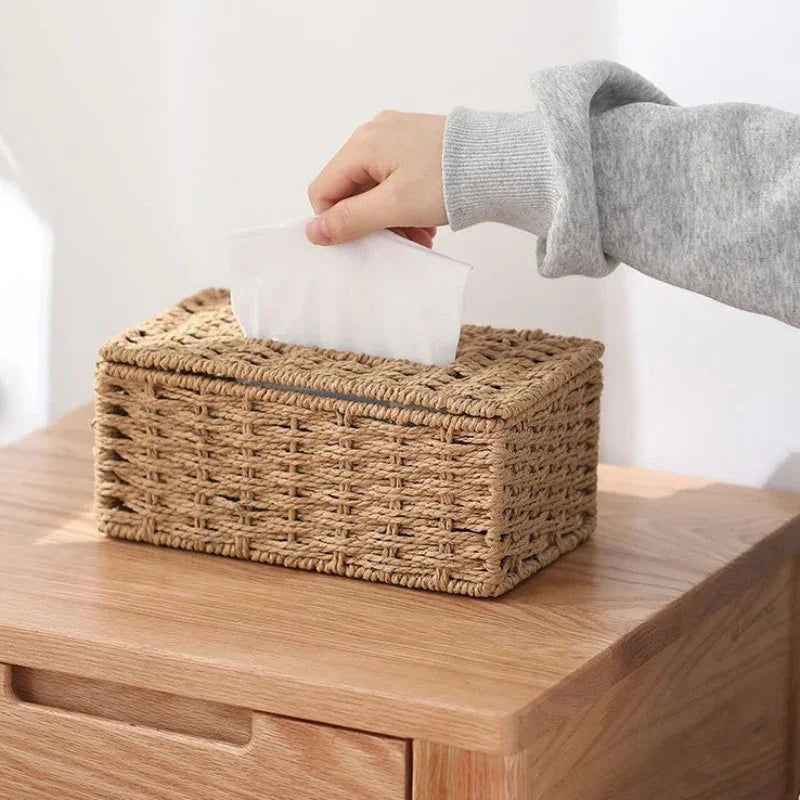 Woven Rattan-Effect Tissue Box Cover with Metal Frame – view 7