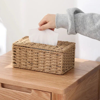Woven Rattan-Effect Tissue Box Cover with Metal Frame – view 7