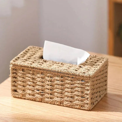 Woven Rattan-Effect Tissue Box Cover with Metal Frame – view 8