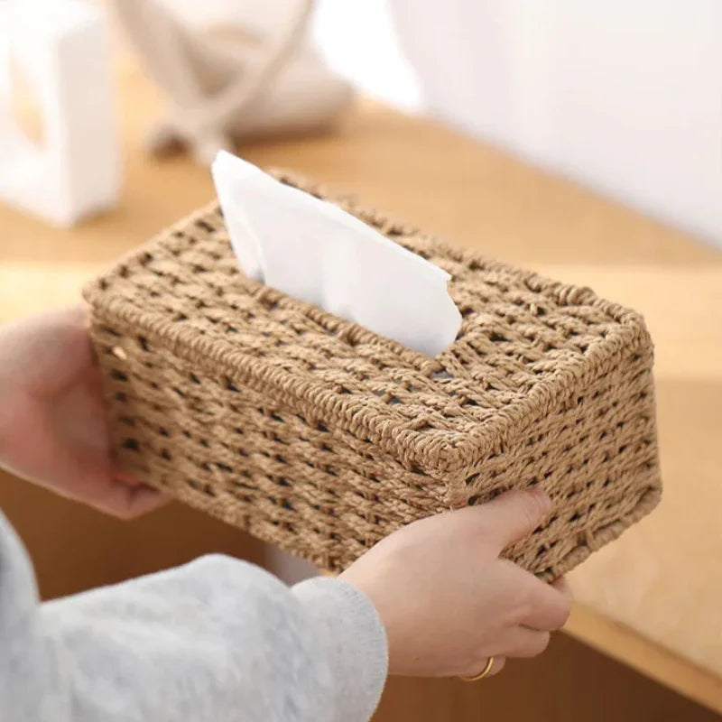 Woven Rattan-Effect Tissue Box Cover with Metal Frame – view 9