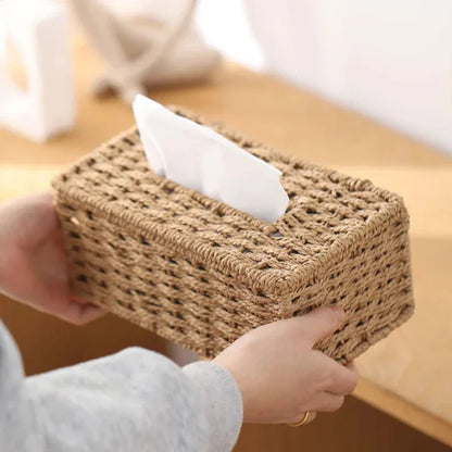 Woven Rattan-Effect Tissue Box Cover with Metal Frame – view 9