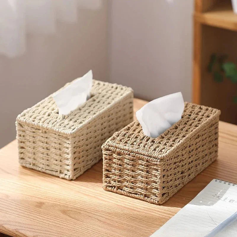 Woven Rattan-Effect Tissue Box Cover with Metal Frame – view 10