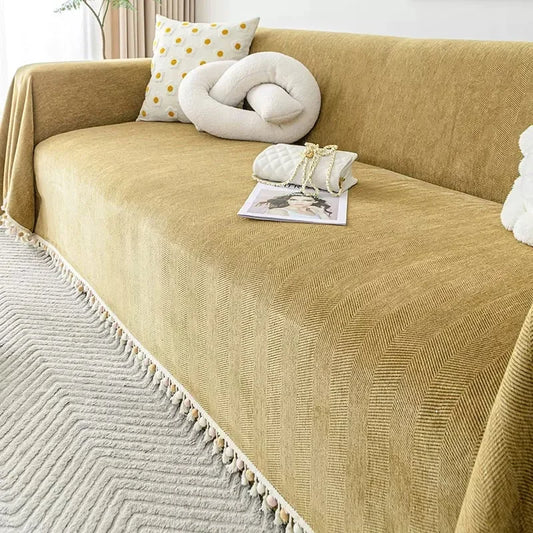 Yellow Chevron Chenille Sofa Protector