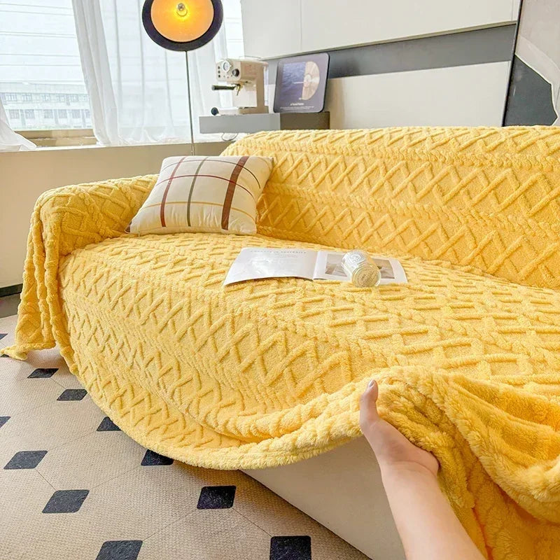 Yellow Coral Fleece Sofa Throw