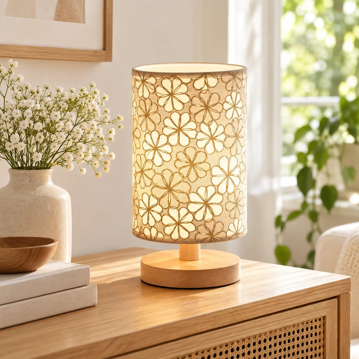 Floral USB bedside lamp with soft warm light for relaxing evenings