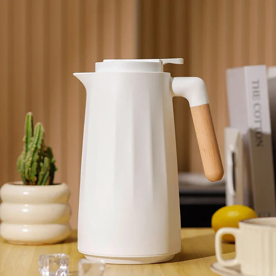 Thermal Carafe – 1L Glass-Lined, Wood Handle