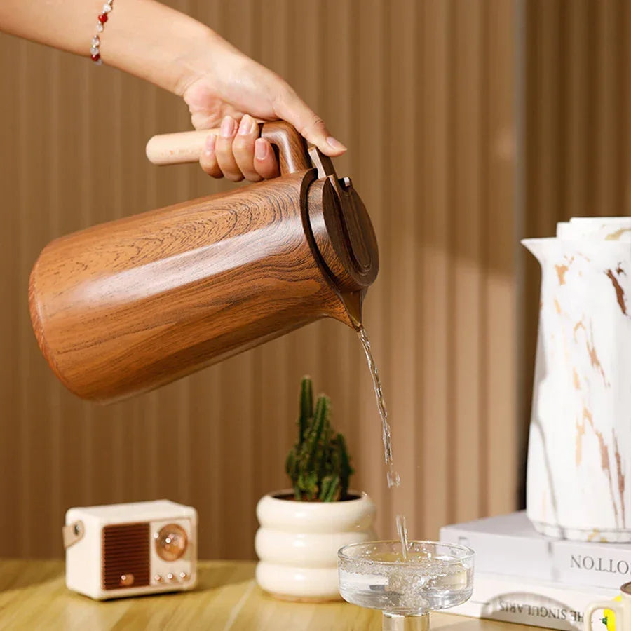 Thermal Carafe – 1L Glass-Lined, Wood Handle