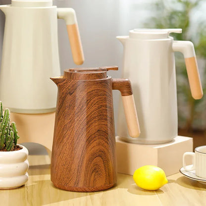 Thermal Carafe – 1L Glass-Lined, Wood Handle