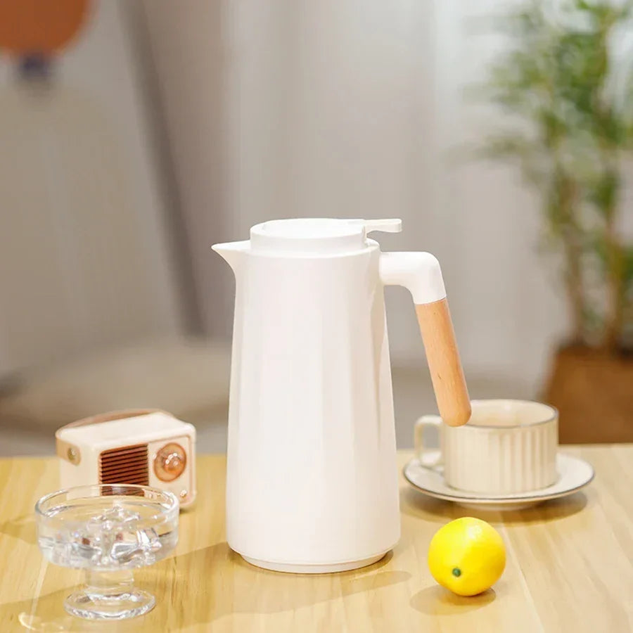 Thermal Carafe – 1L Glass-Lined, Wood Handle