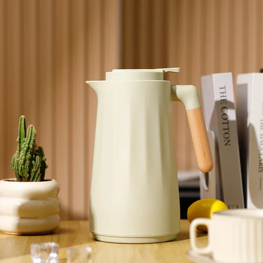 Thermal Carafe – 1L Glass-Lined, Wood Handle