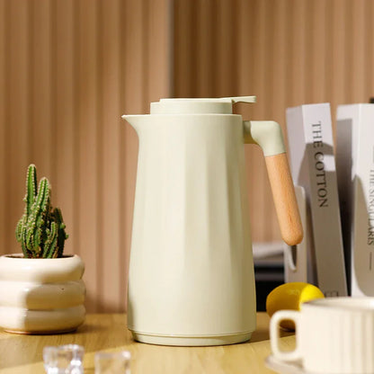 Thermal Carafe – 1L Glass-Lined, Wood Handle