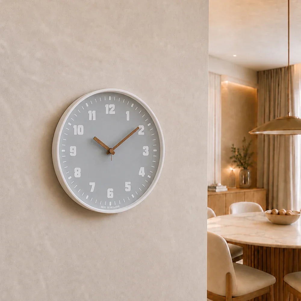 Verona Grey 30cm grey wall clock, on a dining room wall