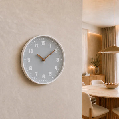 Verona Grey 30cm grey wall clock, on a dining room wall