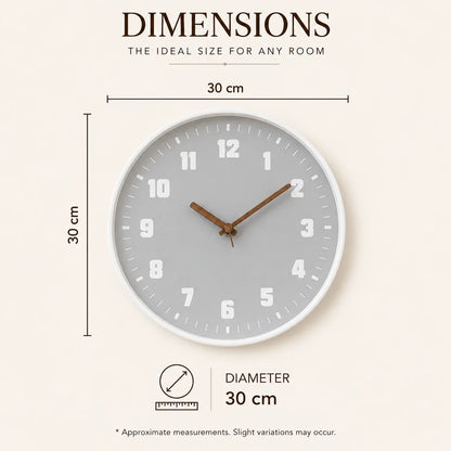 Verona Grey 30cm grey wall clock, size guide, 30 cm diameter