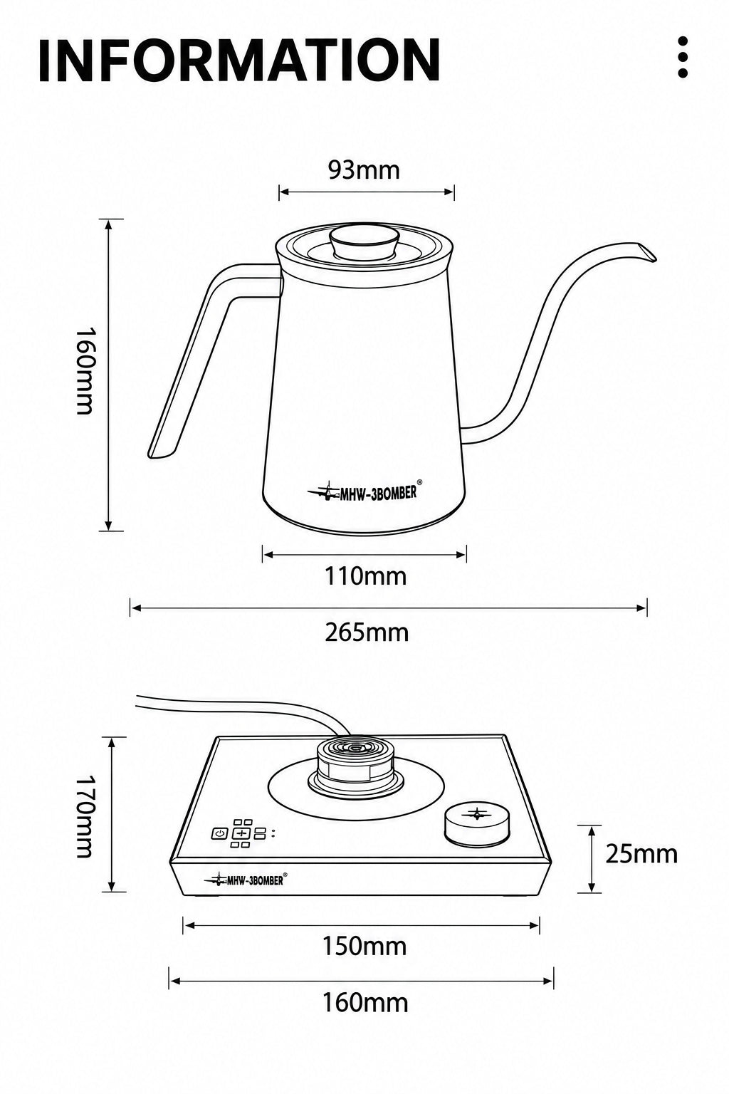 MHW-3BOMBER Electric Gooseneck Kettle – Black – feature detail