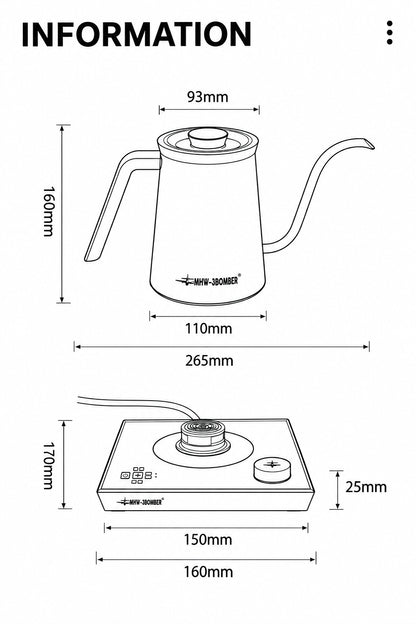 MHW-3BOMBER Electric Gooseneck Kettle – Black – feature detail