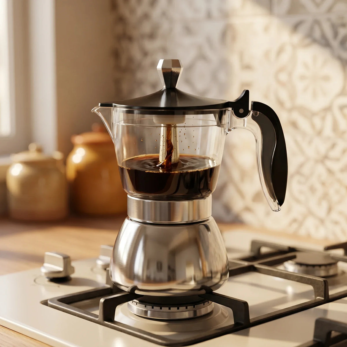 Milano Induction Moka Pot – 200 ml, Clear Chamber – in use