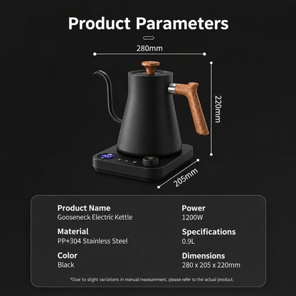 Milano Electric Gooseneck Kettle – Black, Temperature Control – dimensions and specifications