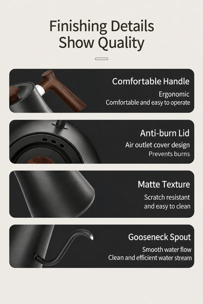 Milano Electric Gooseneck Kettle – Black, Temperature Control – feature detail