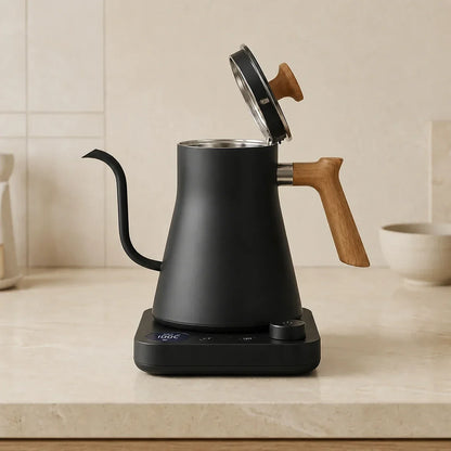 Milano Electric Gooseneck Kettle – Black, Temperature Control – in a lifestyle setting