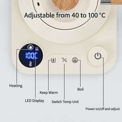 Milano Electric Gooseneck Kettle – White, Temperature Control – feature detail