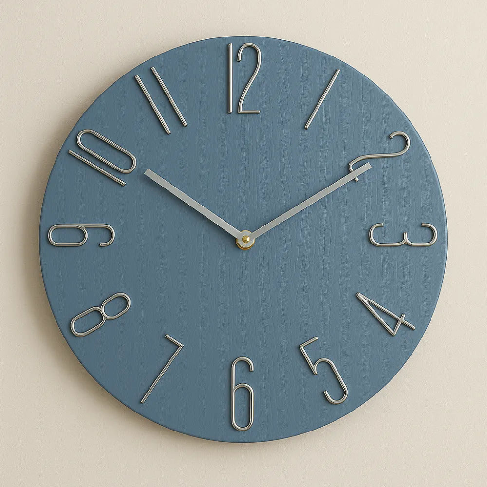 Bellagio Blue 30cm modern wall clock, front view