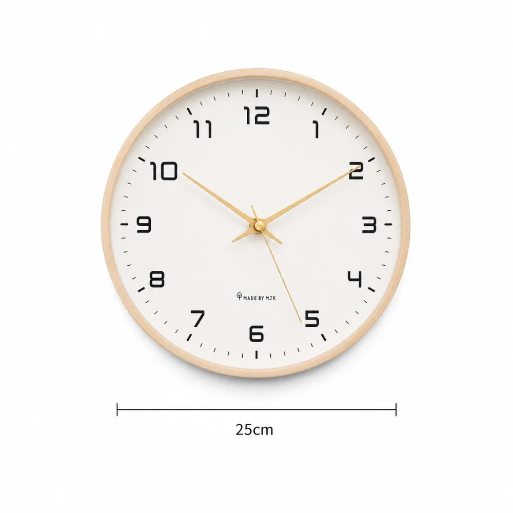 Lorenzzo White & Gold 25cm modern wall clock, size guide, 25 cm diameter