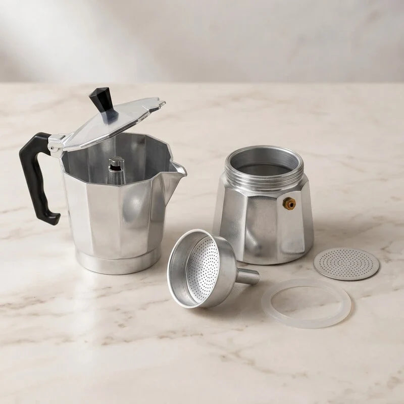 Napoli Stovetop Espresso Maker – 300 ml Aluminium Moka Pot – in a lifestyle setting