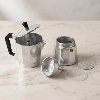 Napoli Stovetop Espresso Maker – 300 ml Aluminium Moka Pot – in a lifestyle setting